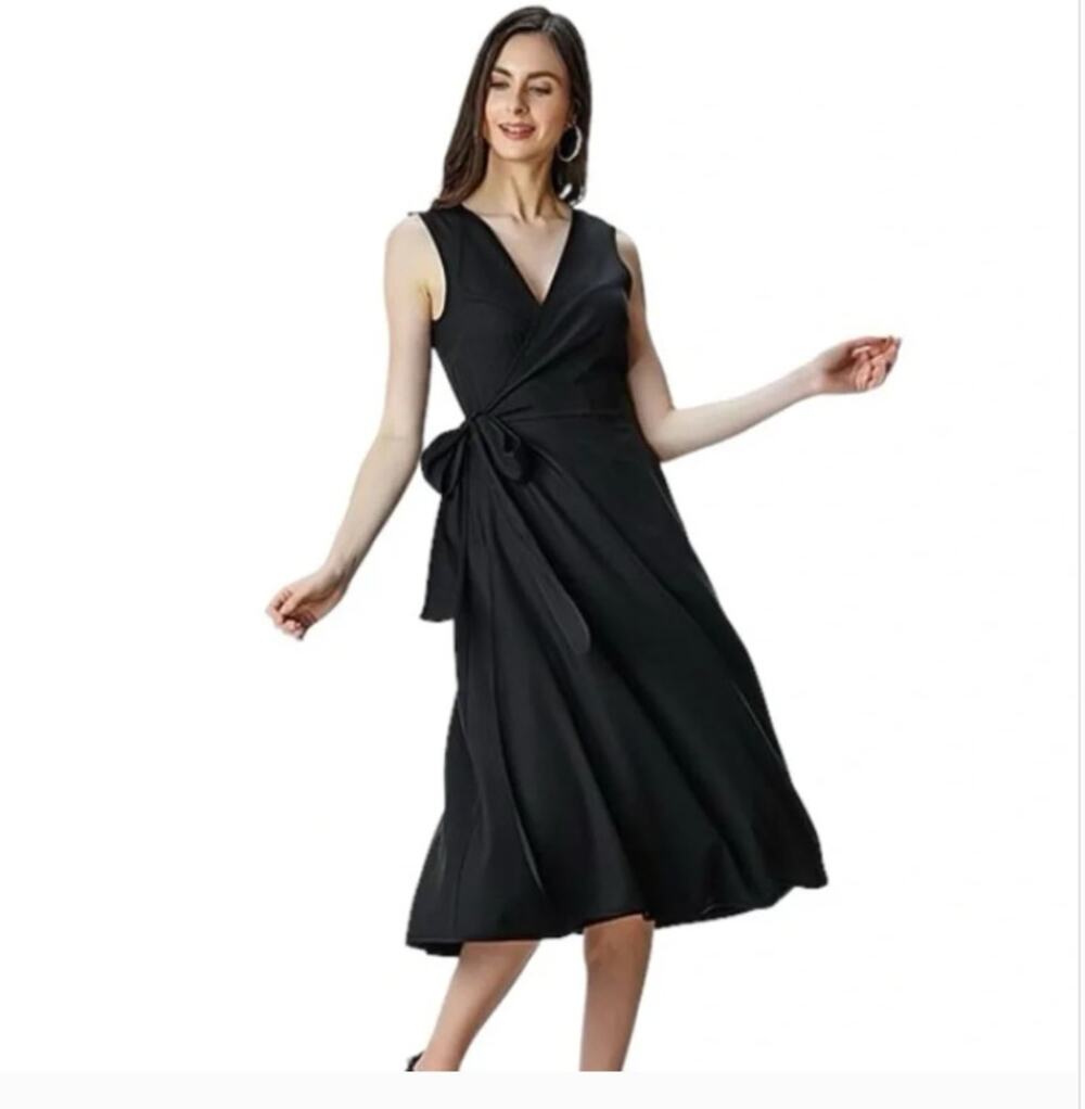 Patagonia Wrap It Up Sleeveless Midi V Neck Dress Womens XL Black Breathable